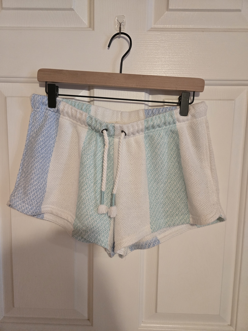 Ocean Drive Striped Knit Drawstring Shorts - White, Light Blue & Mint